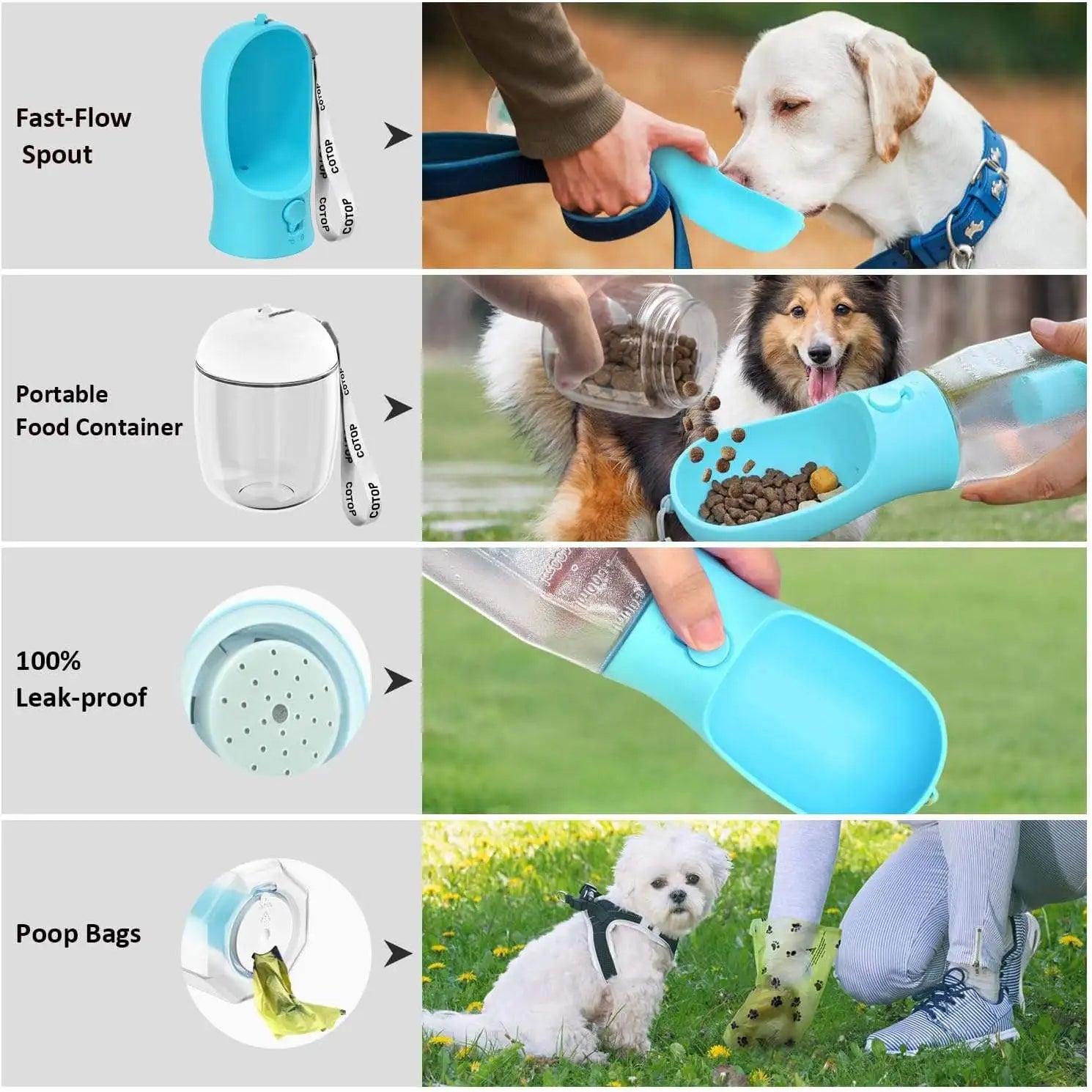 3in1 Pet Water Bottle for Cats-Portable 20oz Leak Proof Container with Poop Bag Dispenser for Travel Hiking Outdoor Use