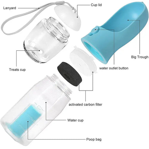 3in1 Pet Water Bottle for Cats-Portable 20oz Leak Proof Container with Poop Bag Dispenser for Travel Hiking Outdoor Use