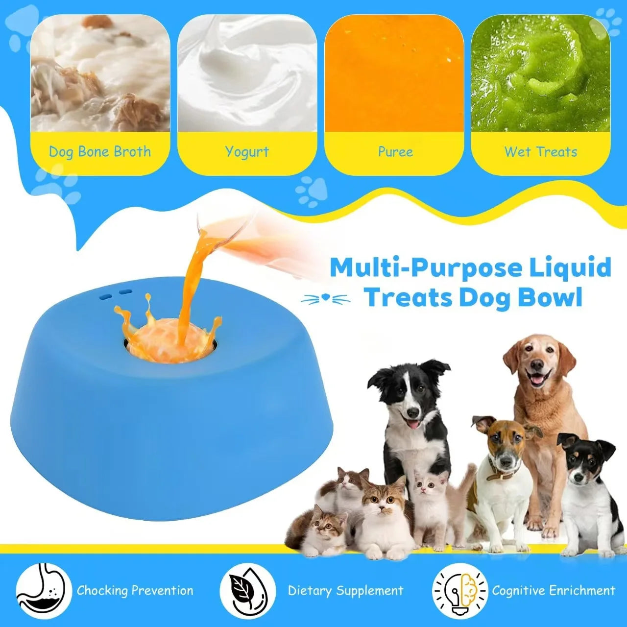 Practical and Convenient Dog Liquid Lick Bowl Slow Feeding Non-Slip Quadrate ABS\PP Material Portable Indoor/Outdoor Use